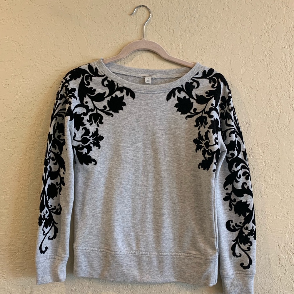 Halogen Gray Sweatshirt with Black Velvet Design